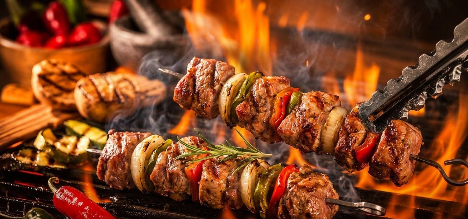 Schaschlik-Spieße vom Schweinenacken auf dem Grill, Online-Shop schaschlik-kaufen.de